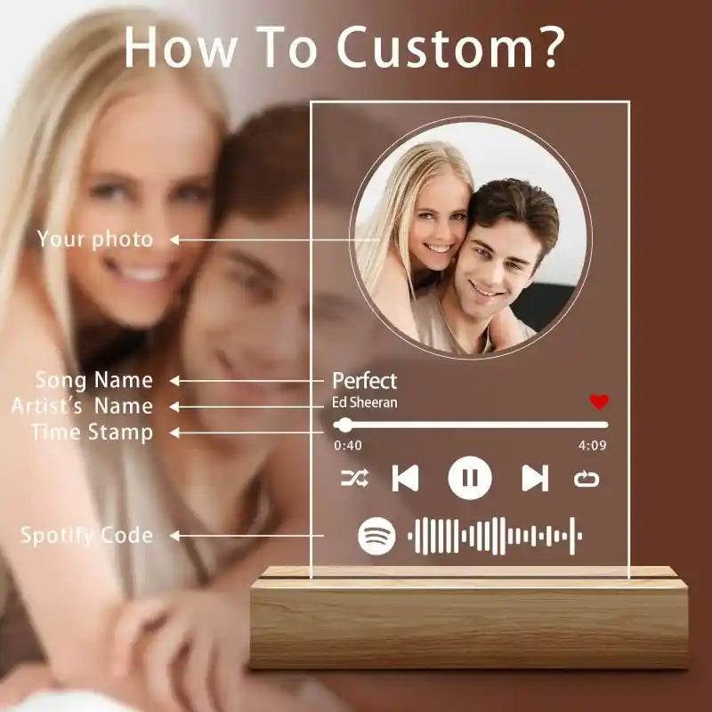 Custom Spotify Glass With Round Photo Music Plaque Night Light Spotify Code Lamp