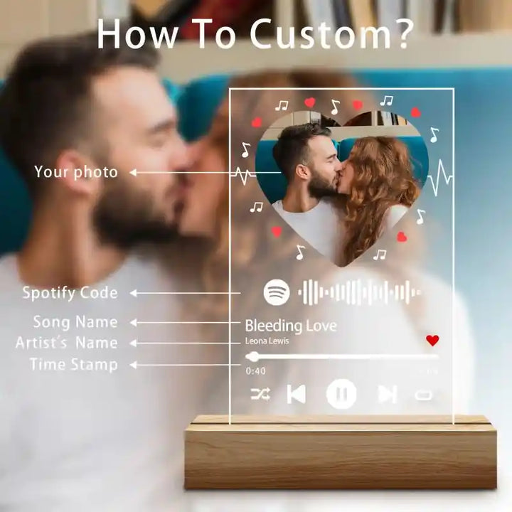Custom Spotify Glass With Heart Photo Music Plaque Night Light Spotify Code Lamp