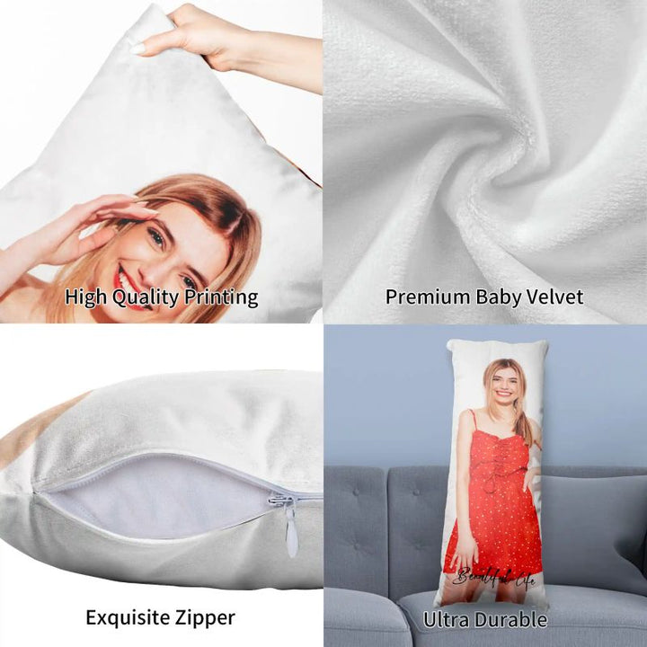 Custom Photo Long Body Throw Velvet  Pillow Cover With Text