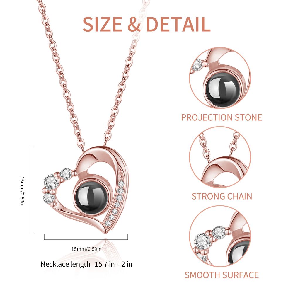 Easycosy Personalized Heart With Diamond Projection Necklace