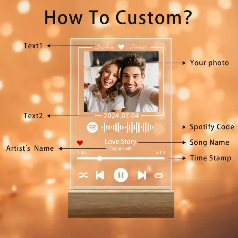 Custom Spotify Glass With Photo & Date Music Plaque Night Light Spotify Code Lamp