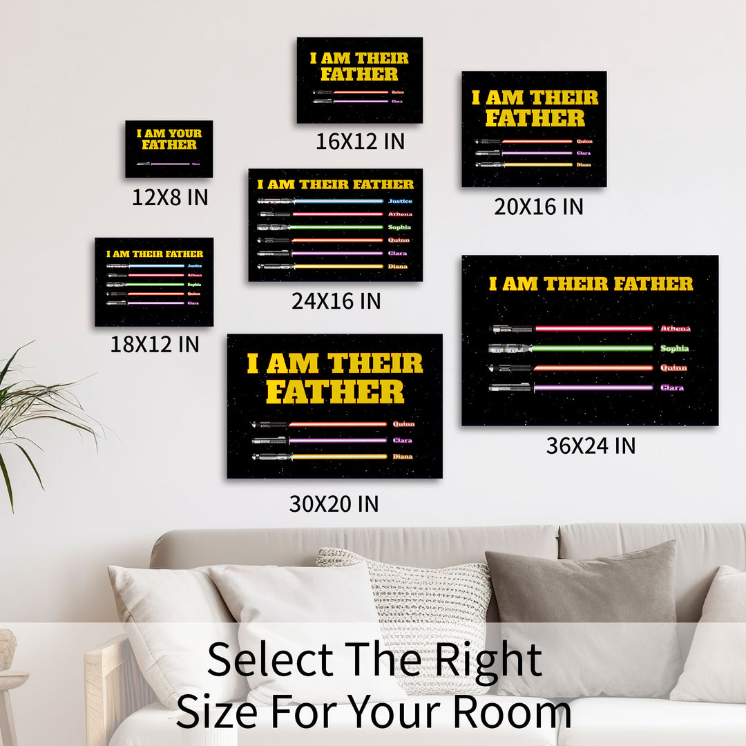 Easycosy Father's Day Gifts Custom Framed Canvas Prints with 1-6 Kids Color Names Sabers（Made in USA）
