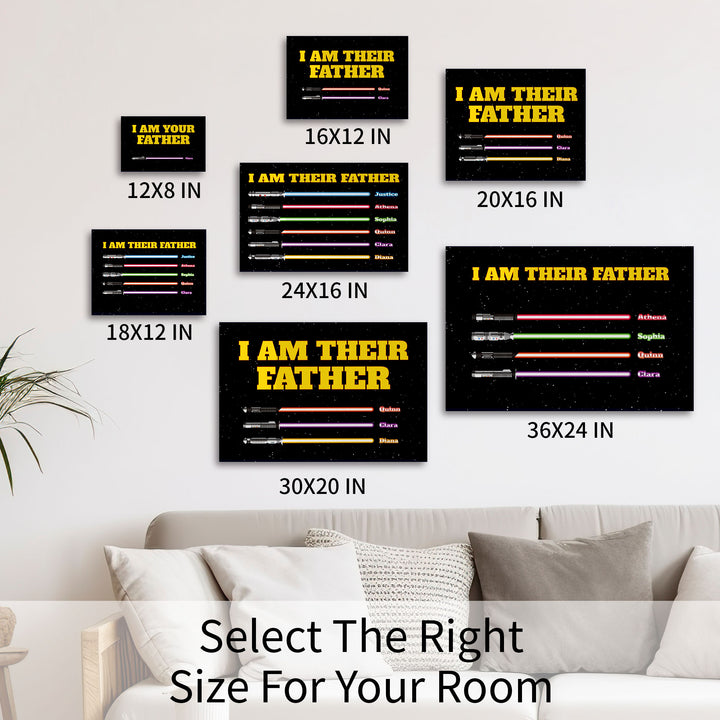 Easycosy Father's Day Gifts Custom Framed Canvas Prints with 1-6 Kids Color Names Sabers（Made in USA）
