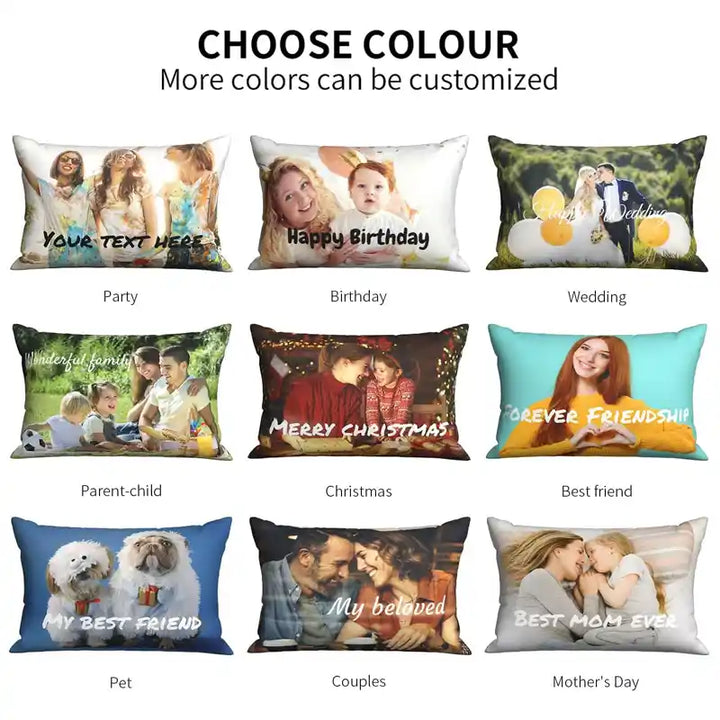 Custom Photo Lumbar Pillow Cover With Text