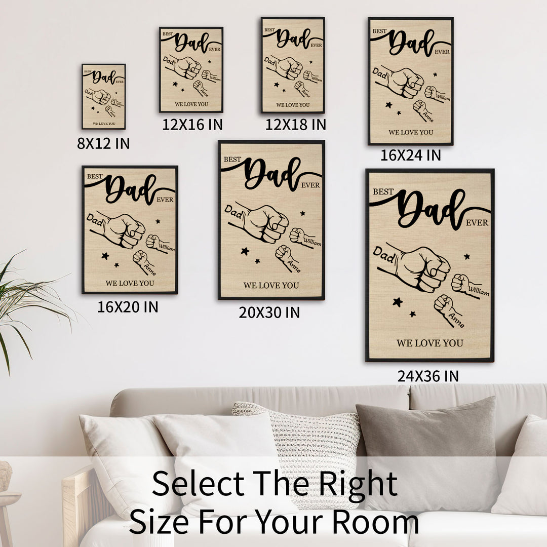 Easycosy Father's Day Gifts Custom Framed Canvas Prints with 1-5 Kids Names Fist Bump（Made in USA）