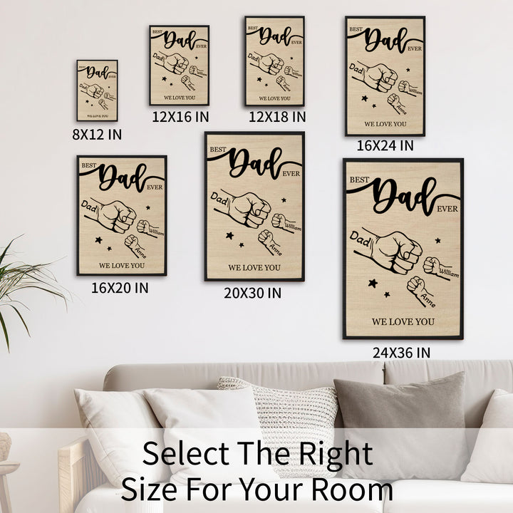 Easycosy Father's Day Gifts Custom Framed Canvas Prints with 1-5 Kids Names Fist Bump（Made in USA）