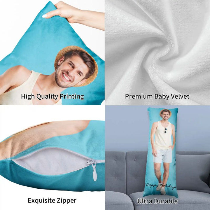 Custom Photo Extra Long Body Throw Velvet  Pillow Cover With Text