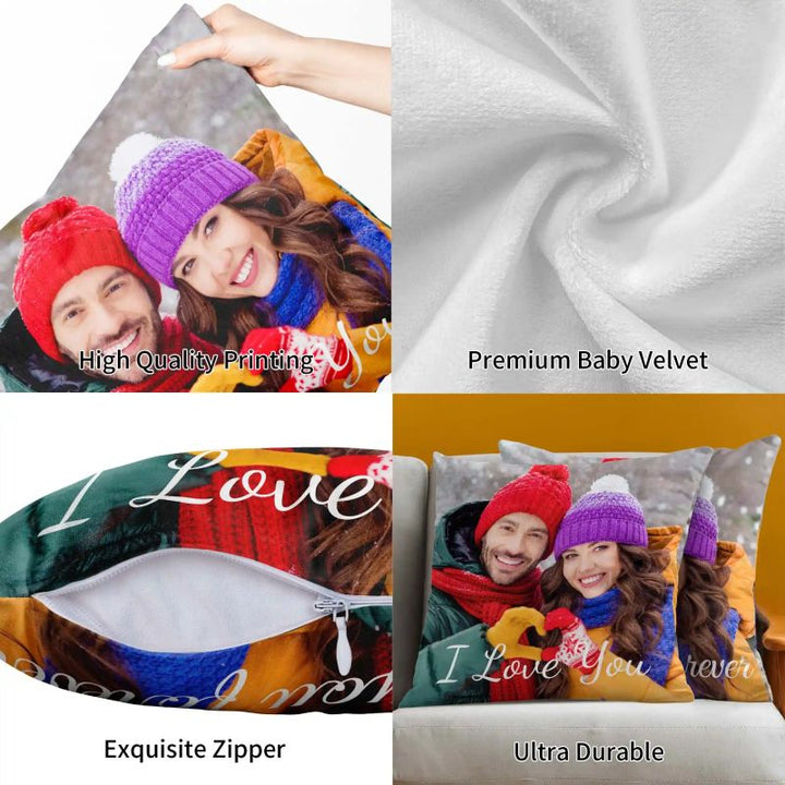 Custom Photo Two-Sides Velvet Pillow Cover with Text