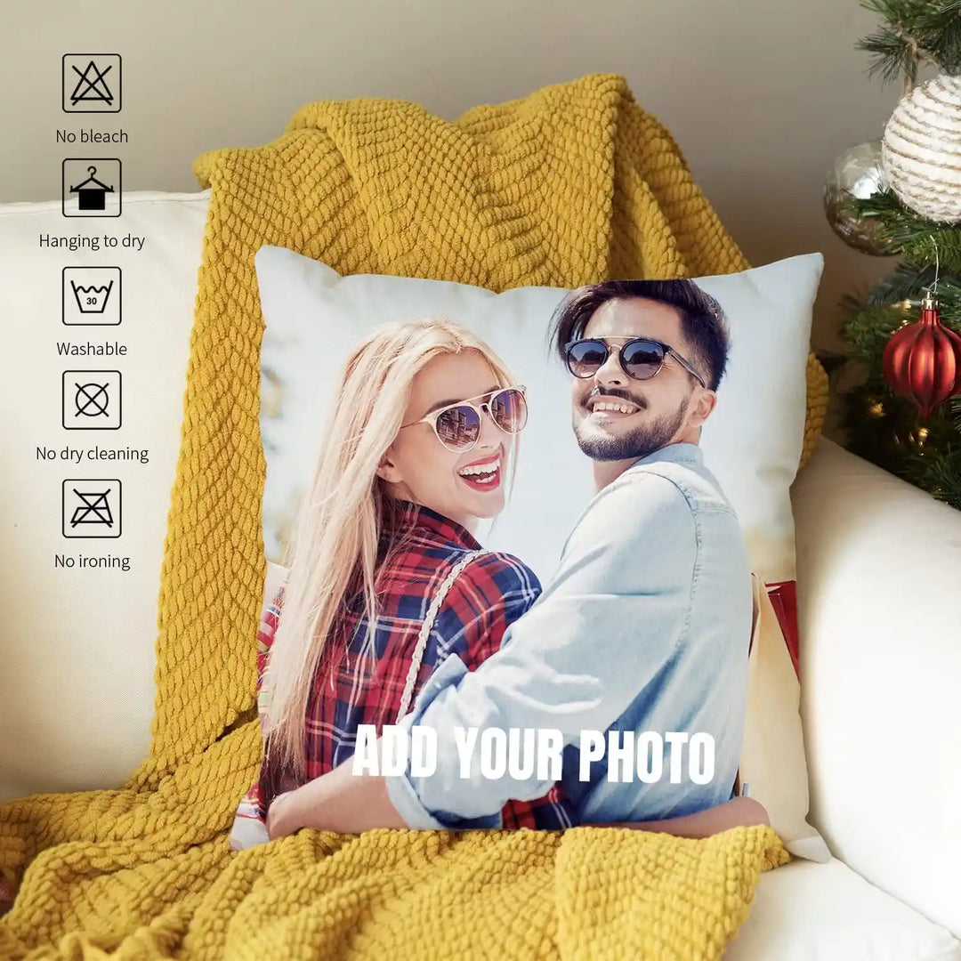 Custom Couple Photo With Text Throw Pillow Cover