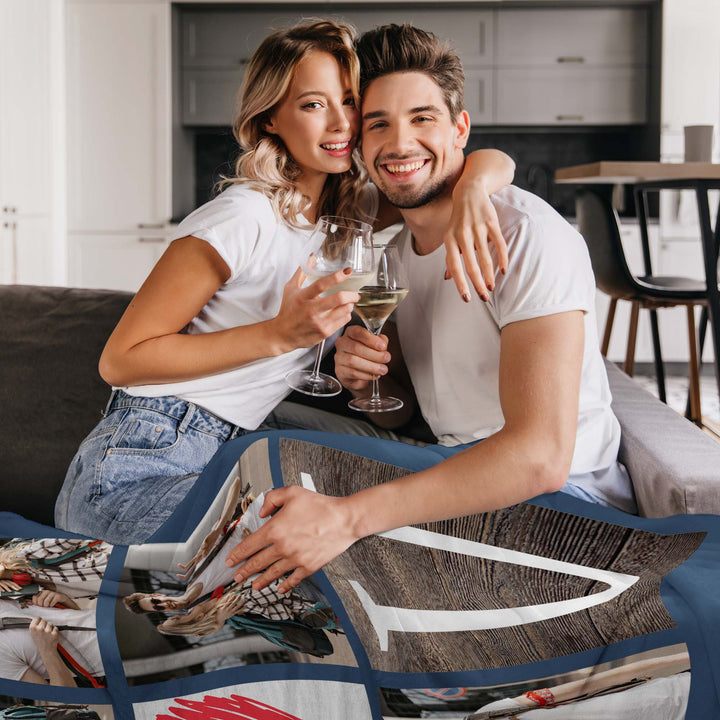 Custom 6-Photo Collage 'I Love You' Flannel Blanket With Text