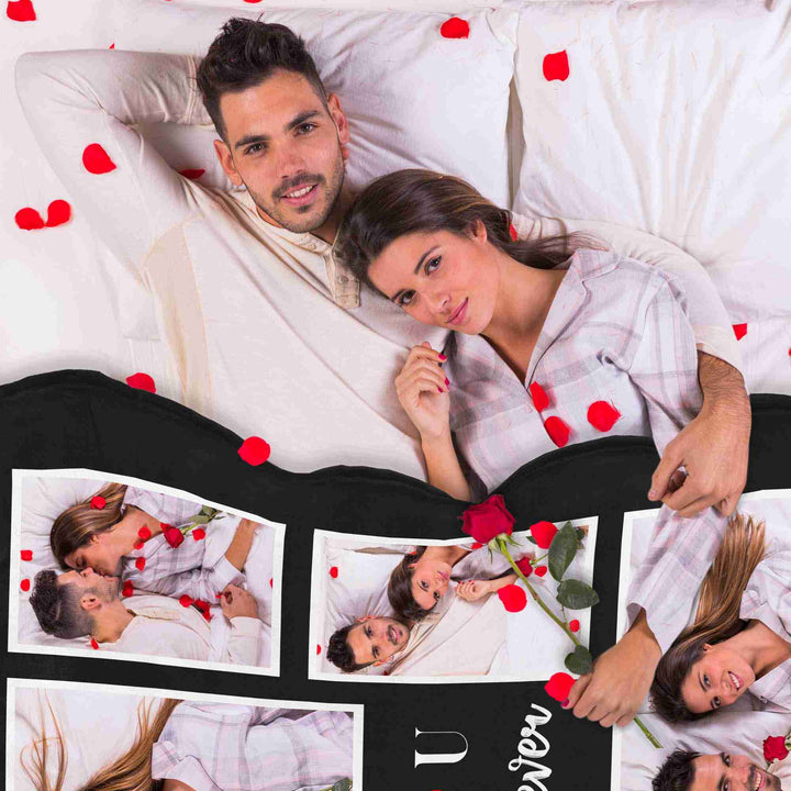 Custom Photo Collage Heart Couples  Flannel Blanket With Text