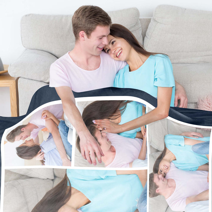 Custom 7-Photo Collage Flannel Blanket With Text