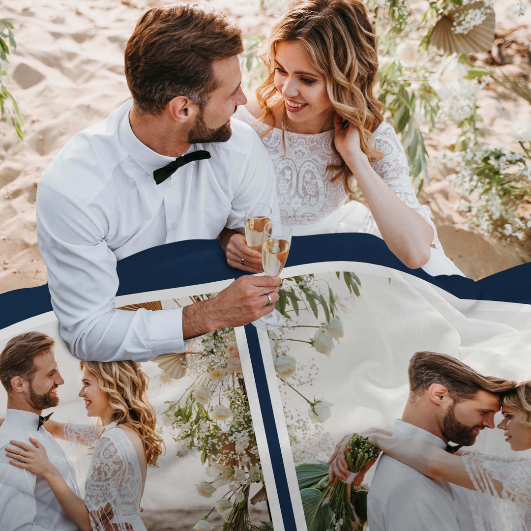 Custom Four Grids Collage Flannel Blanket With Text