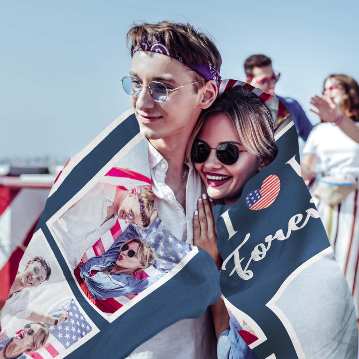 Custom 6 Grids Photo Collage Flannel Blanket With Text