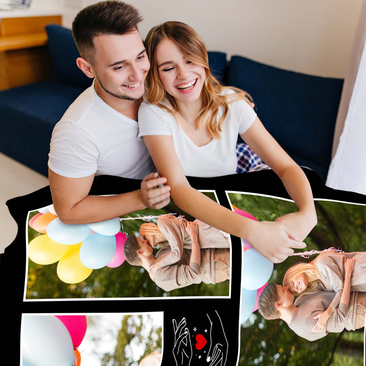 Custom 5-Photo Collage Flannel Blanket With Text