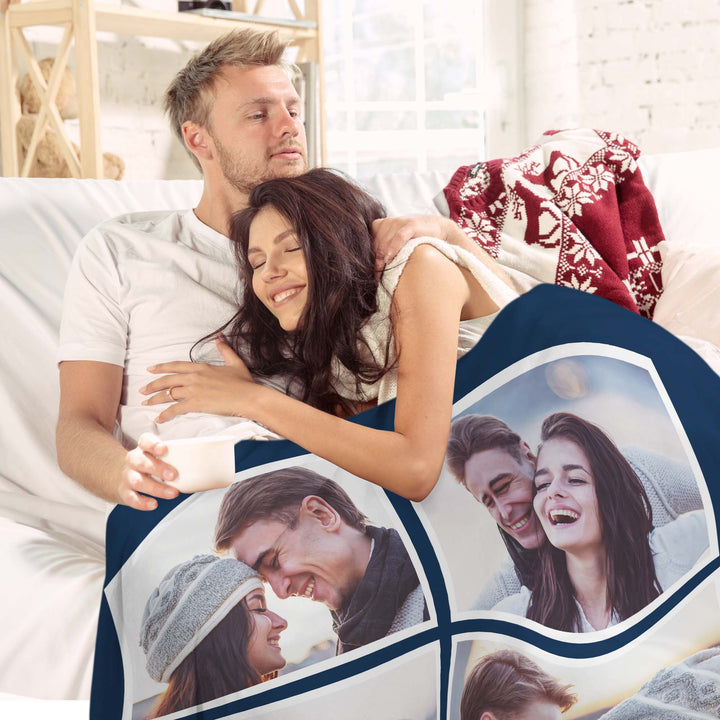 Custom 6-Photo Collage Flannel Blanket With Text