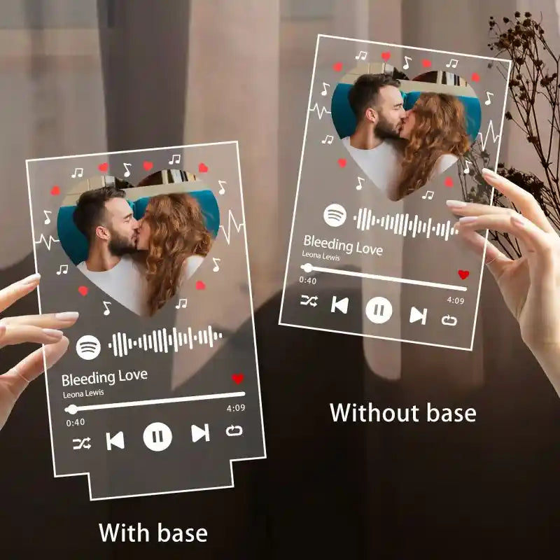 Custom Spotify Glass With Heart Photo Music Plaque Night Light Spotify Code Lamp