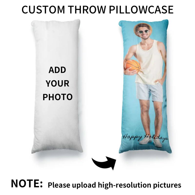 Custom Photo Extra Long Body Throw Velvet  Pillow Cover With Text