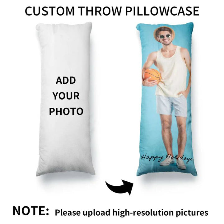 Custom Photo Extra Long Body Throw Velvet  Pillow Cover With Text