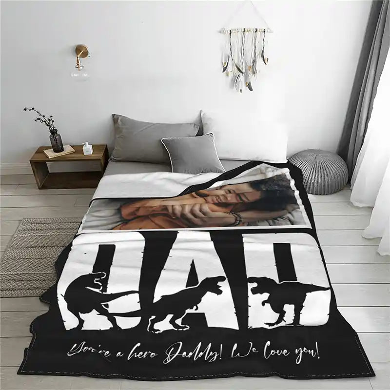 Best Dad Ever Father's Day Personalized Photos Text  Flannel Blankets