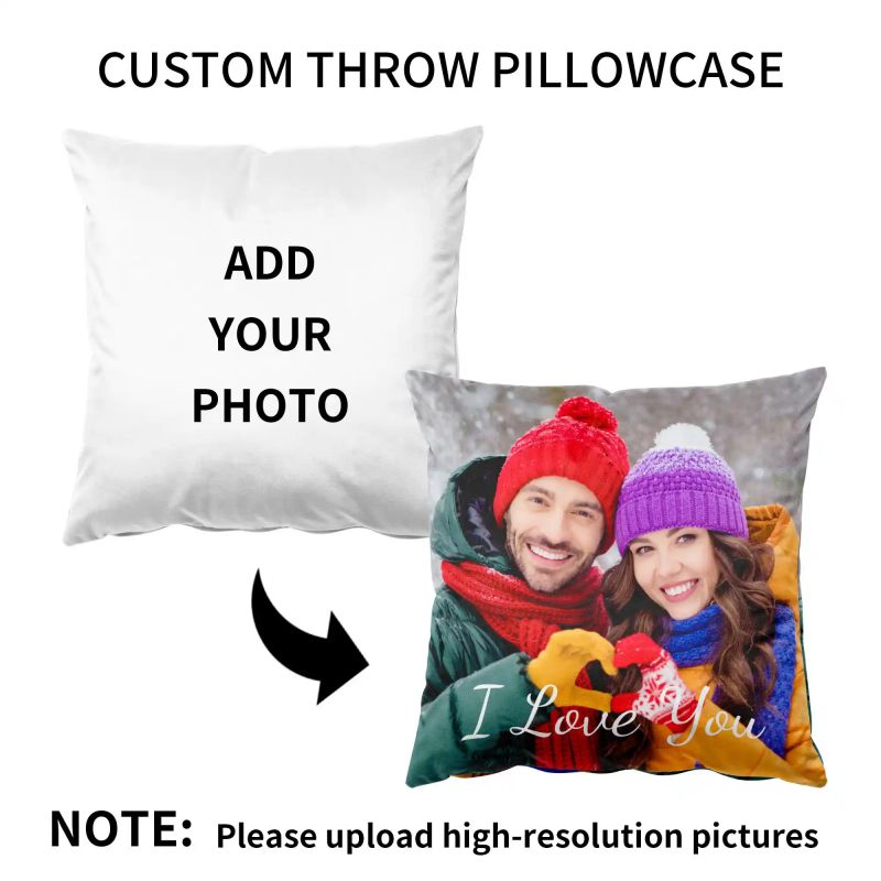 Custom Photo Two-Sides Velvet Pillow Cover with Text