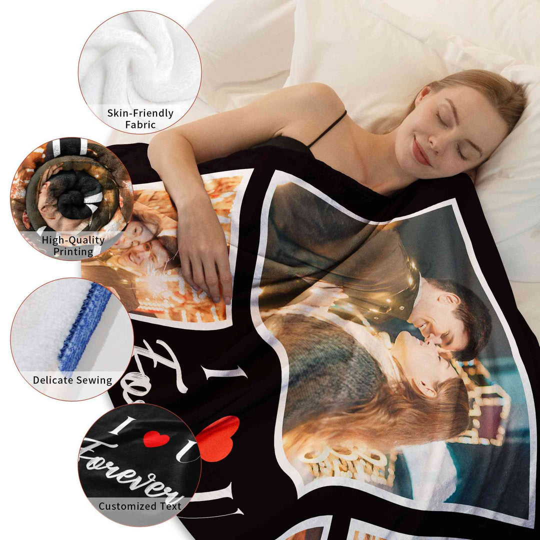 Custom Photo Collage Heart Couples  Flannel Blanket With Text