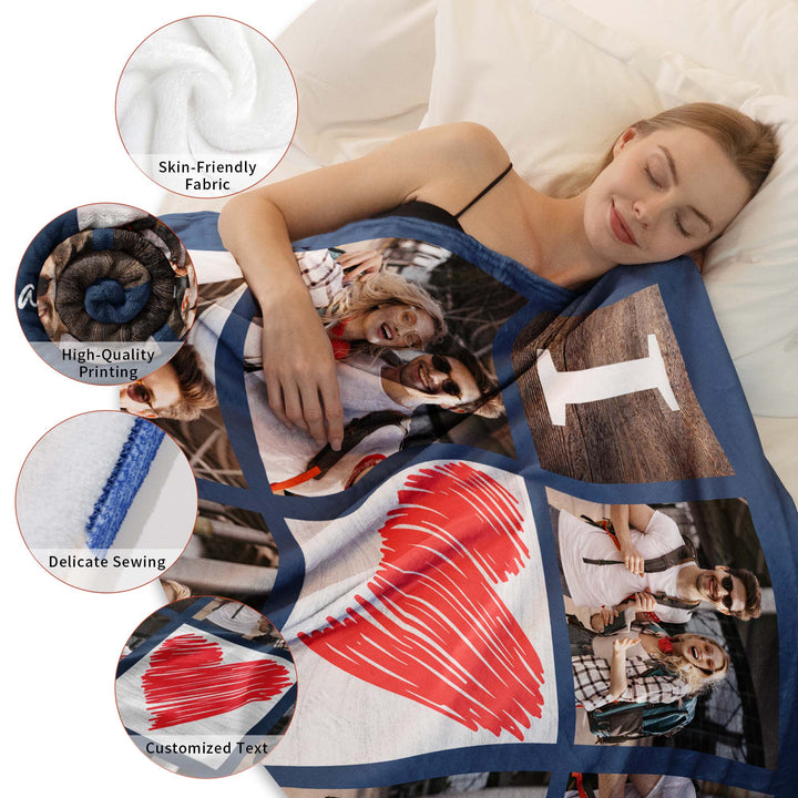 Custom 6-Photo Collage 'I Love You' Flannel Blanket With Text