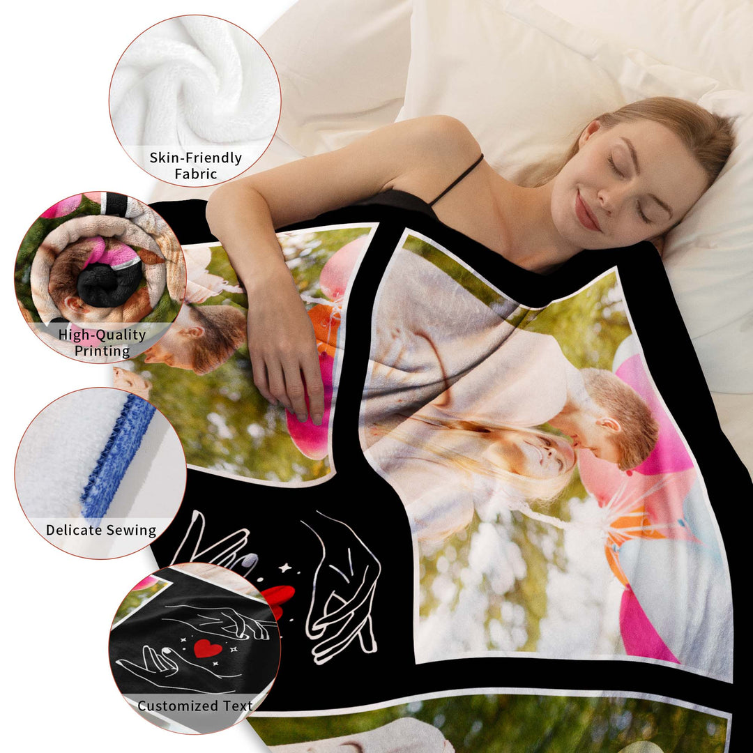 Custom 5-Photo Collage Flannel Blanket With Text