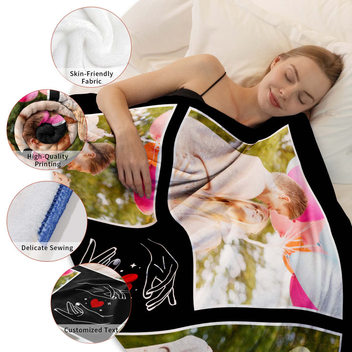 Custom 5-Photo Collage Flannel Blanket With Text