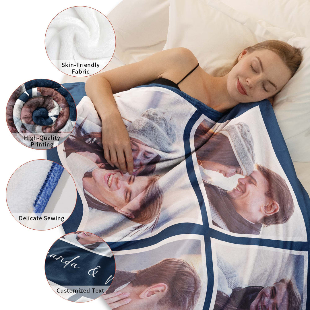 Custom 6-Photo Collage Flannel Blanket With Text