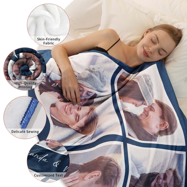 Custom 6-Photo Collage Flannel Blanket With Text