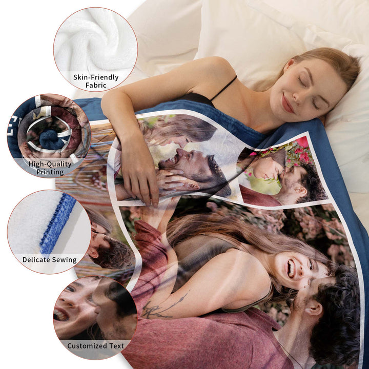 Custom 7-Photo Collage Flannel Blanket With Text
