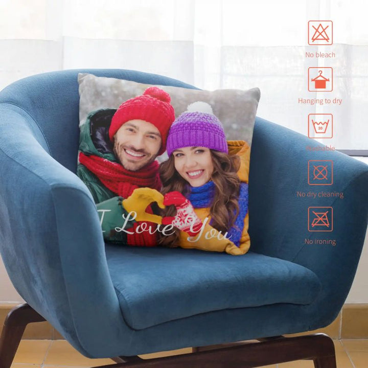 Custom Photo Two-Sides Velvet Pillow Cover with Text