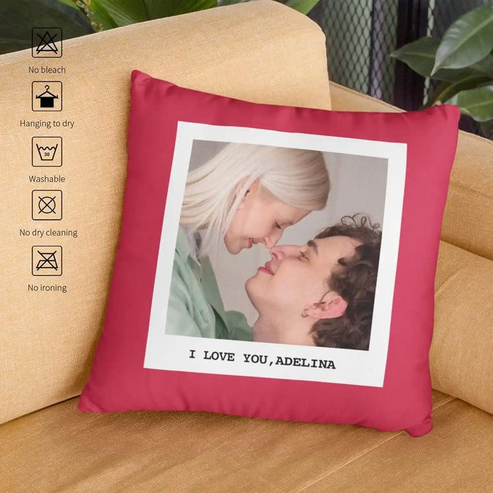 Custom Modern Cute Simple Couple Photo With Text Throw Pillow Cover