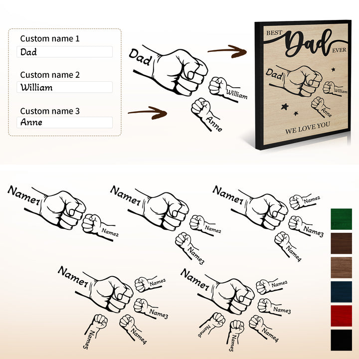 Easycosy Father's Day Gifts Custom Framed Canvas Prints with 1-5 Kids Names Fist Bump（Made in USA）