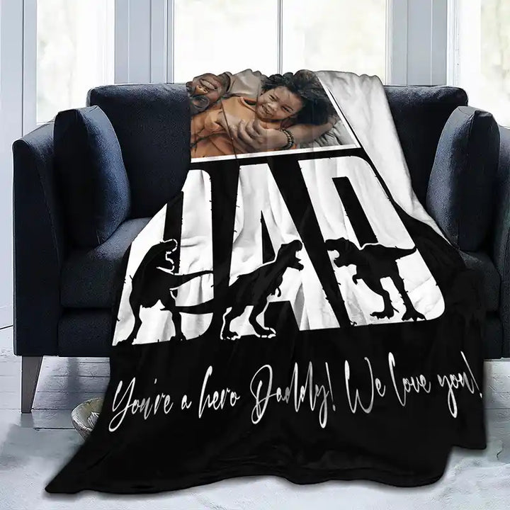 Best Dad Ever Father's Day Personalized Photos Text  Flannel Blankets