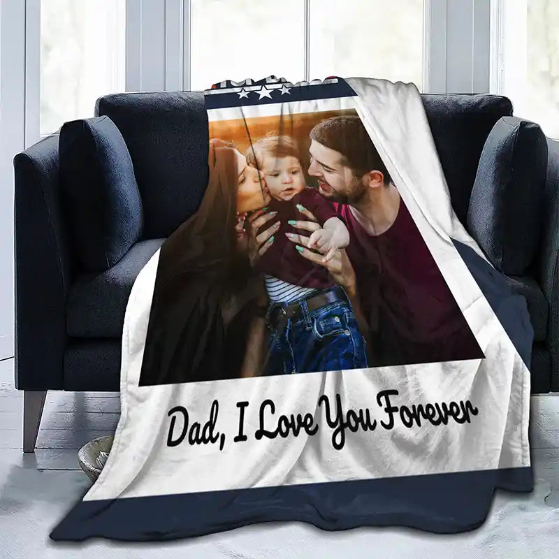 Top Dad Ever Father's Day Personalized Photos Text  Flannel Blankets