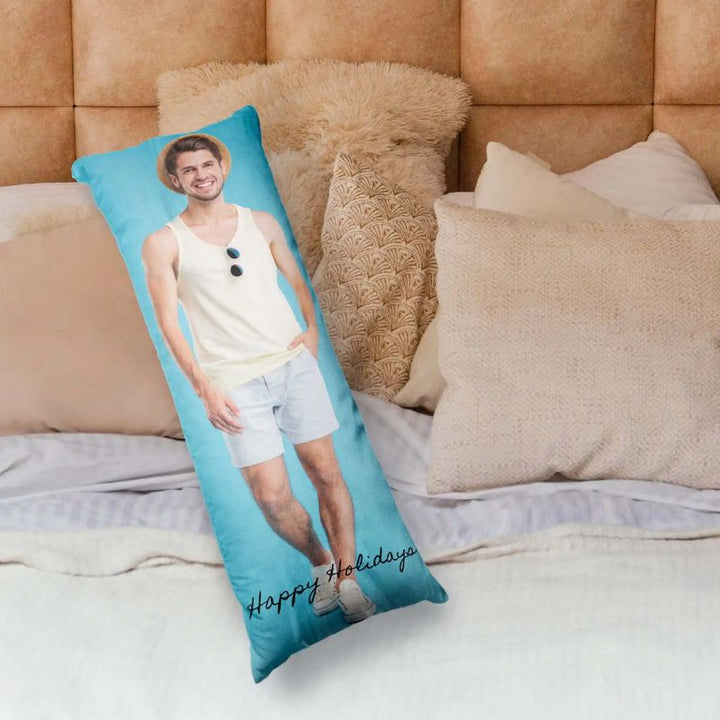 Custom Photo Extra Long Body Throw Velvet  Pillow Cover With Text