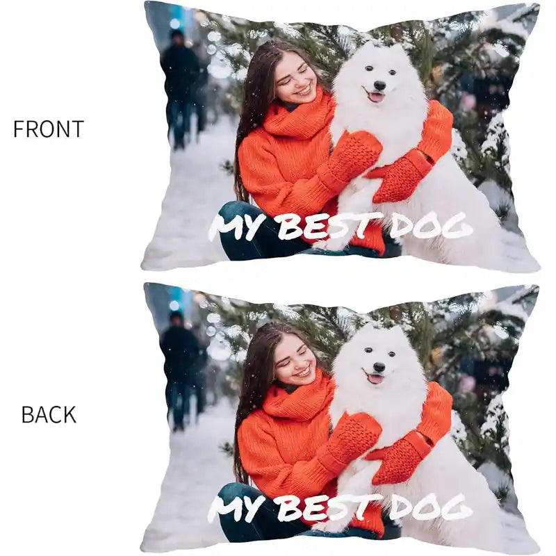 Custom Photo Lumbar Pillow Cover With Text