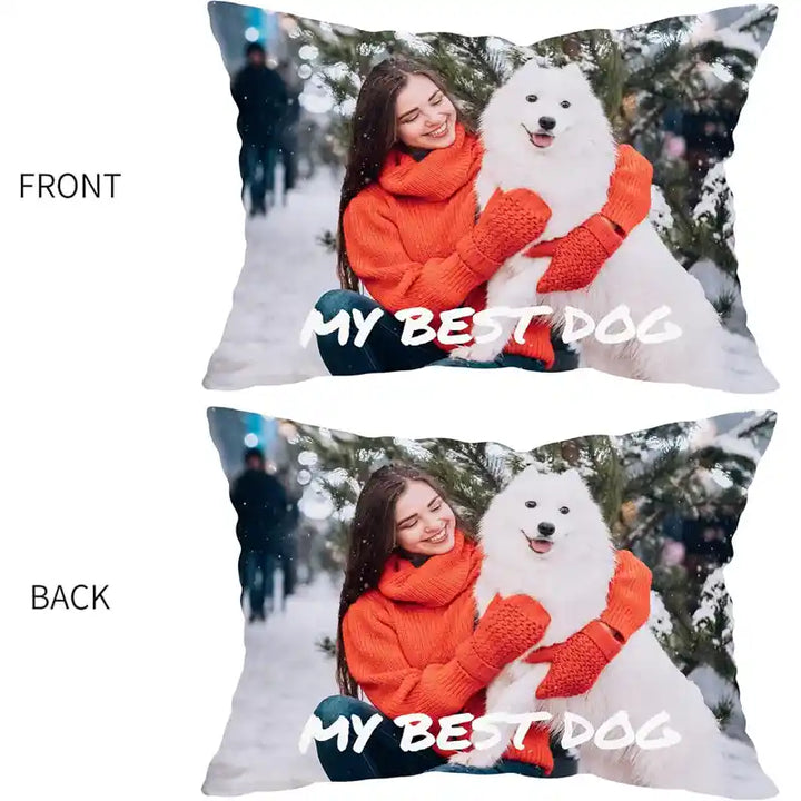 Custom Photo Lumbar Pillow Cover With Text