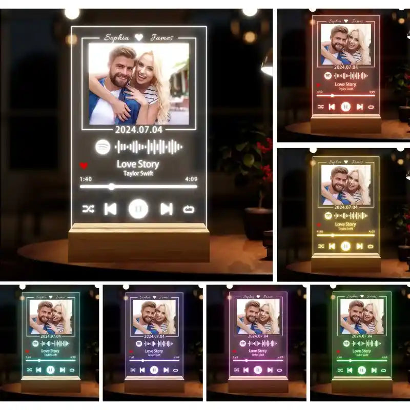 Custom Spotify Glass With Photo & Date Music Plaque Night Light Spotify Code Lamp
