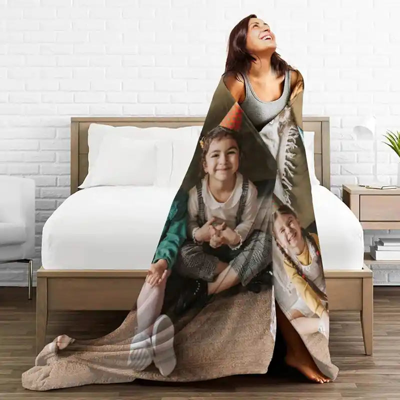 Personalized  Modern Family Photos Flannel Blankets With Text