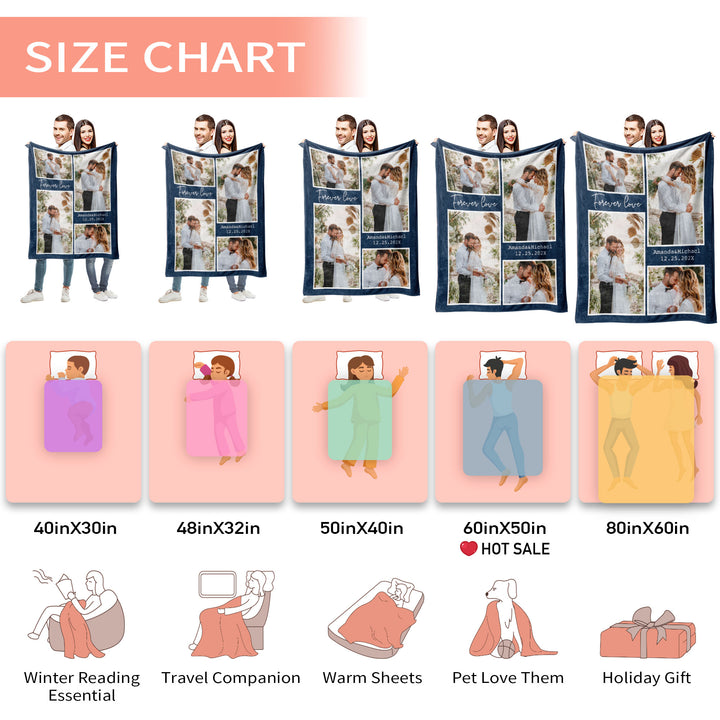 Custom Four Grids Collage Flannel Blanket With Text