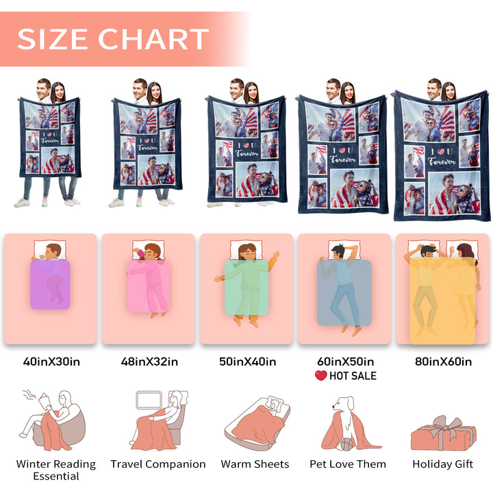 Custom 6 Grids Photo Collage Flannel Blanket With Text