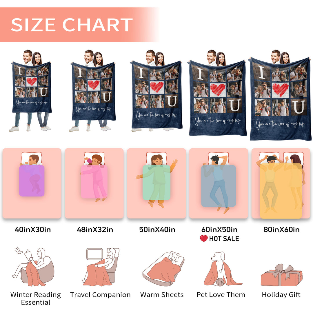 Custom 6-Photo Collage 'I Love You' Flannel Blanket With Text