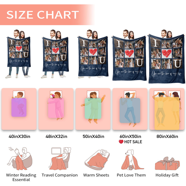 Custom 6-Photo Collage 'I Love You' Flannel Blanket With Text