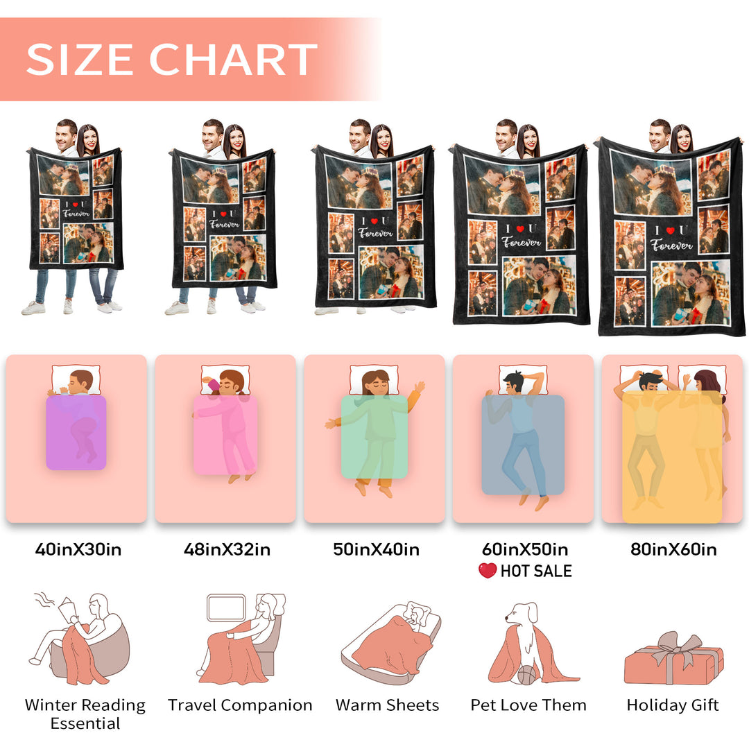 Custom Photo Collage Heart Couples  Flannel Blanket With Text