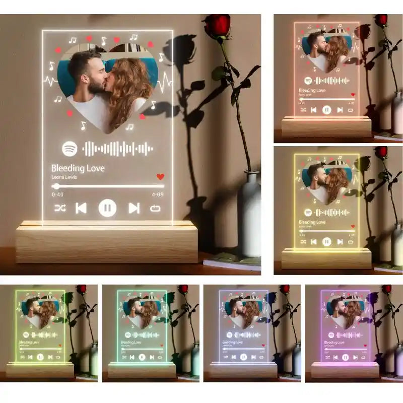 Custom Spotify Glass With Heart Photo Music Plaque Night Light Spotify Code Lamp
