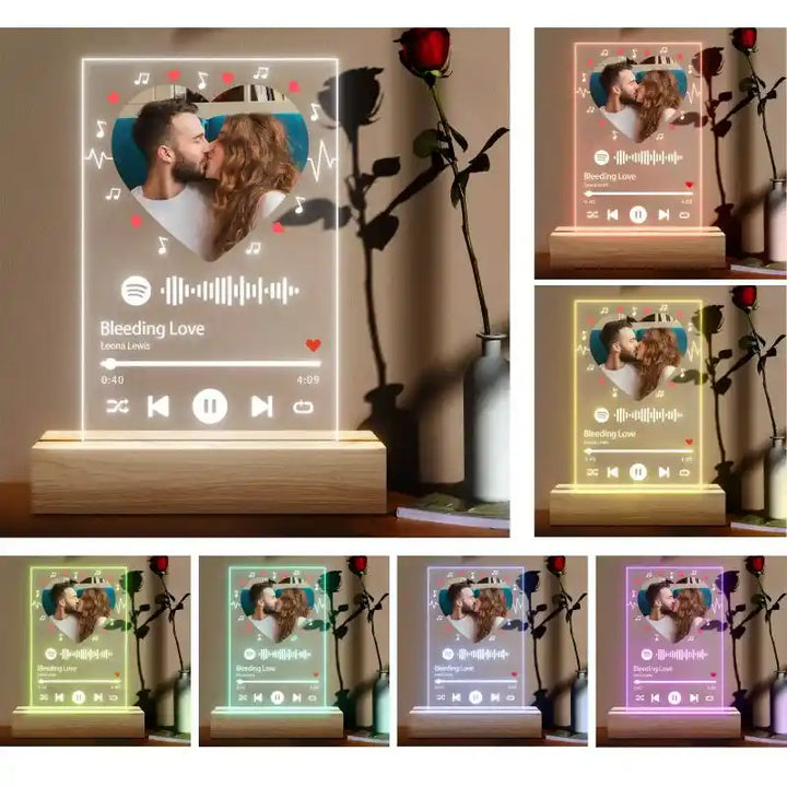 Custom Spotify Glass With Heart Photo Music Plaque Night Light Spotify Code Lamp