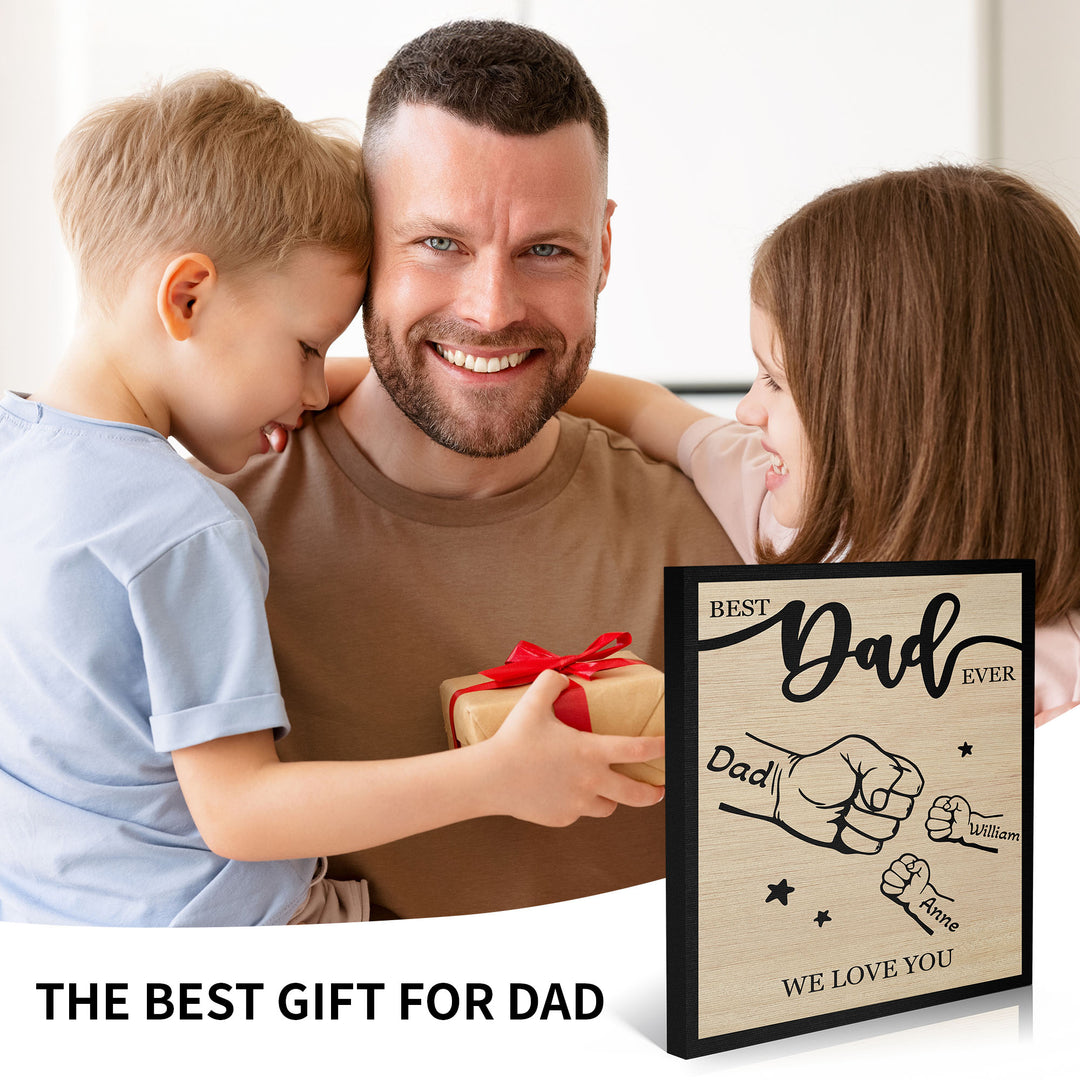 Easycosy Father's Day Gifts Custom Framed Canvas Prints with 1-5 Kids Names Fist Bump（Made in USA）